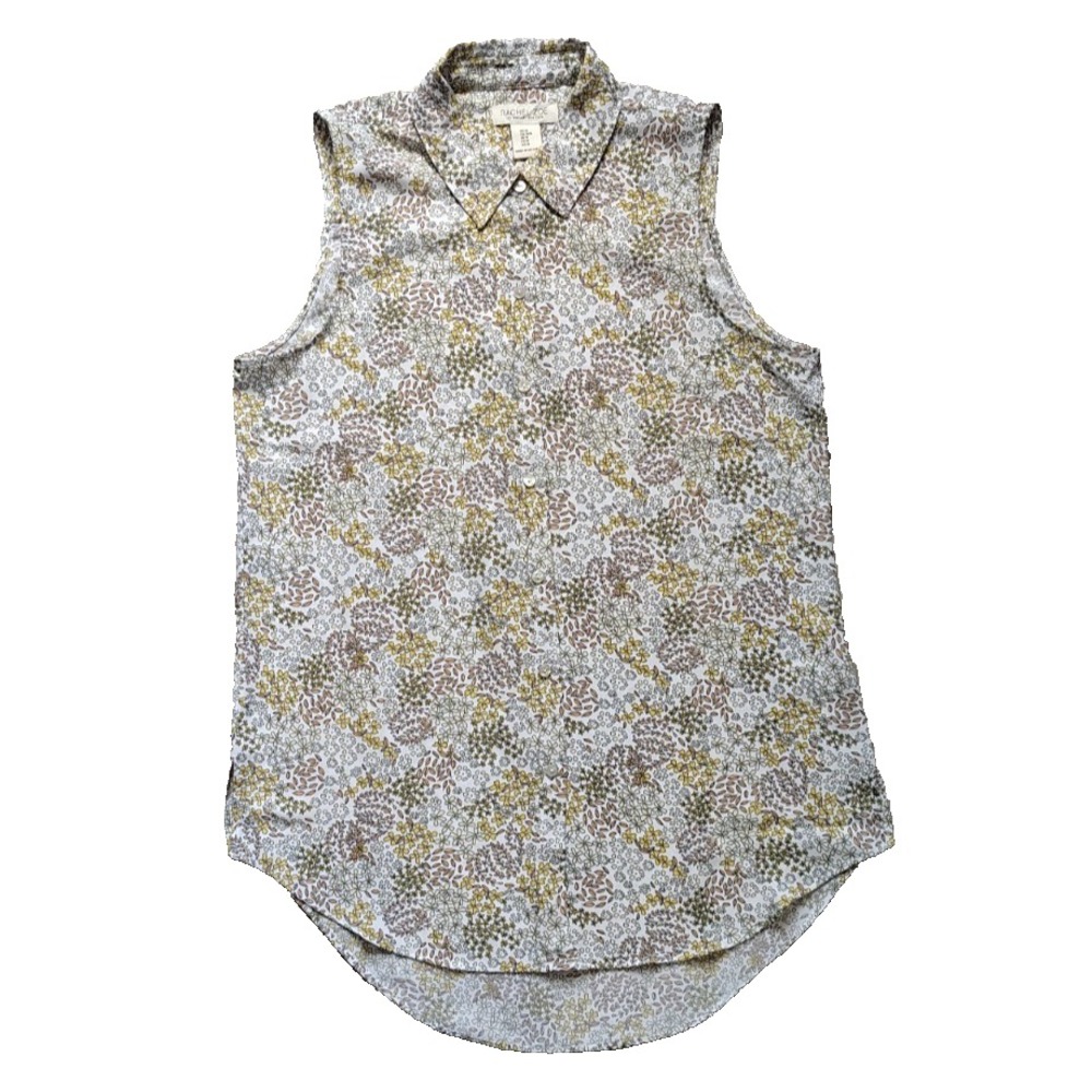 Rachel Zoe Medium Tiny Floral Print Blouse Tunic Button Up Collar Sleeveless
